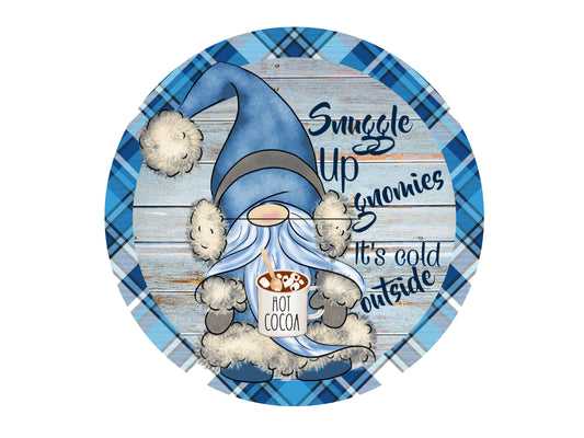 Winter Gnome Blue Wreath Sign, Hot Cocoa Cold Outside Wreath Attachment, Snuggle up Gnomies it's cold outside metal sign, signs for wreaths