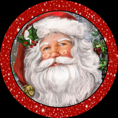 Traditional Santa Claus Christmas wreath sign, Vintage Saint Nicolas metal wreath attachment, antique look Santa Claus decoration wall art
