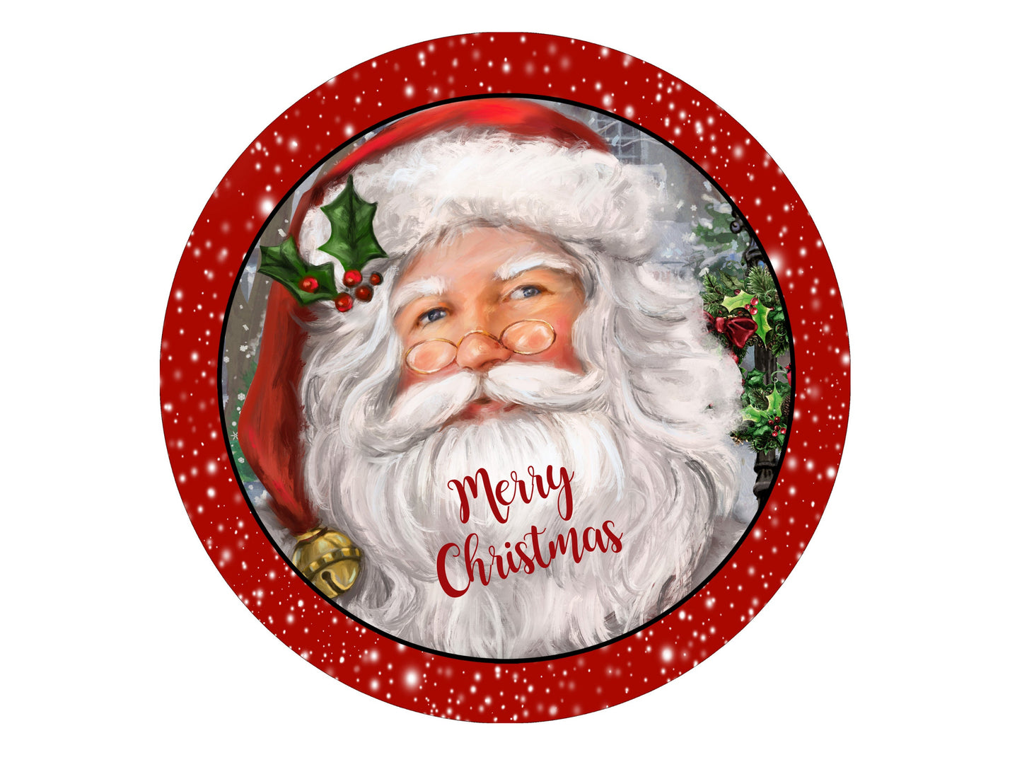 Traditional Santa Claus Merry Christmas wreath sign, Vintage Saint Nicolas metal wreath attachment, antique look Santa wall decoration