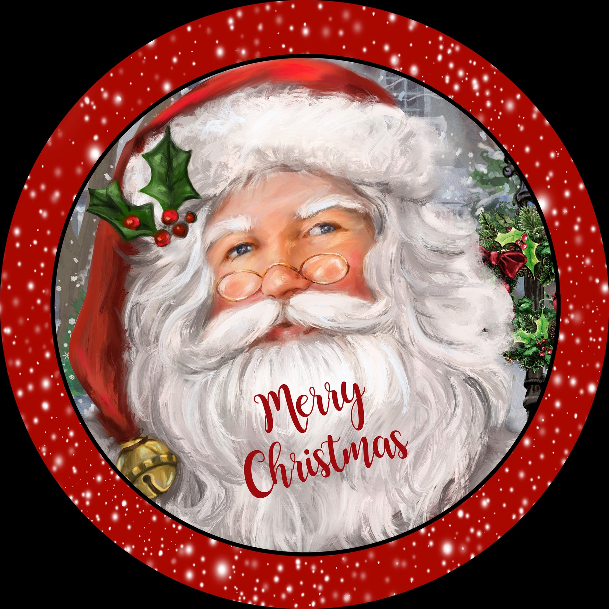 Traditional Santa Claus Merry Christmas wreath sign, Vintage Saint Nicolas metal wreath attachment, antique look Santa wall decoration