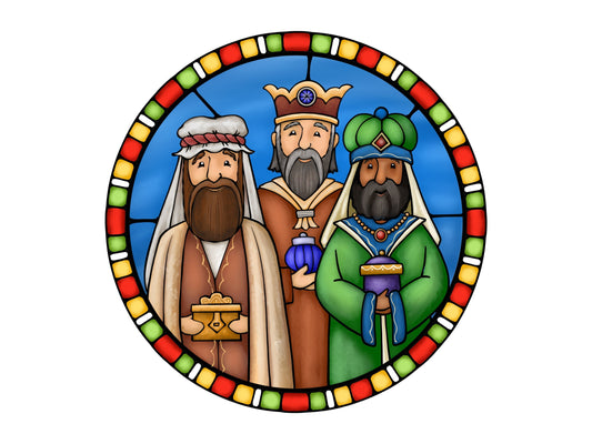 Three Wise Men Christmas Nativity Scene Wreath Sign, Stained Glass Look Holiday Wreath Attachment, Religious Christmas decoration,