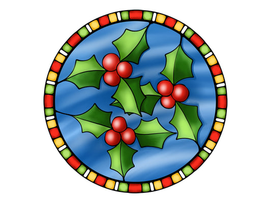 Christmas Holly Stained Glass Wreath Sign, Holly Berry Stained Glass Church Holiday Wreath Attachment, Holly Decoration, signs for wreaths