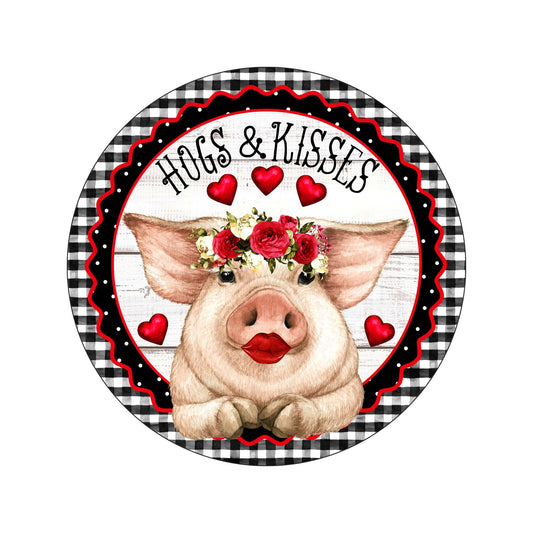Valentine wreath sign, Pig Red Hearts wreath attachment, Farm animal valentine sign, black buffalo plaid valentine's day farmhouse sign