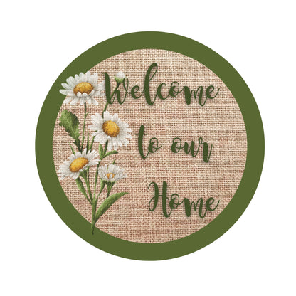 Burlap and Daisies Welcome to our Home Wreath Sign, Green Daisy welcome sign, Year-round wreath sign, Everyday wreath sign
