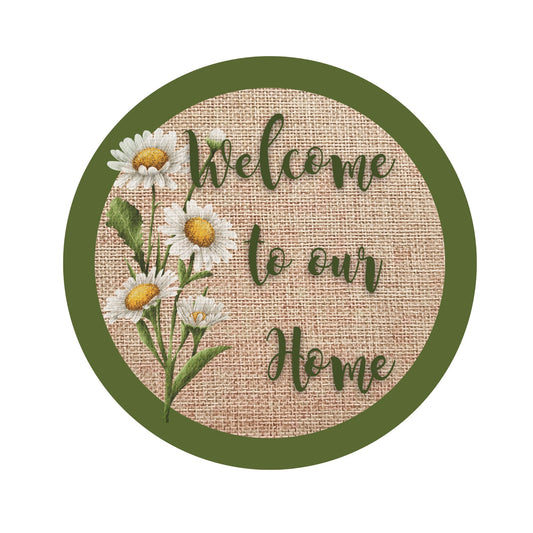 Burlap and Daisies Welcome to our Home Wreath Sign, Green Daisy welcome sign, Year-round wreath sign, Everyday wreath sign