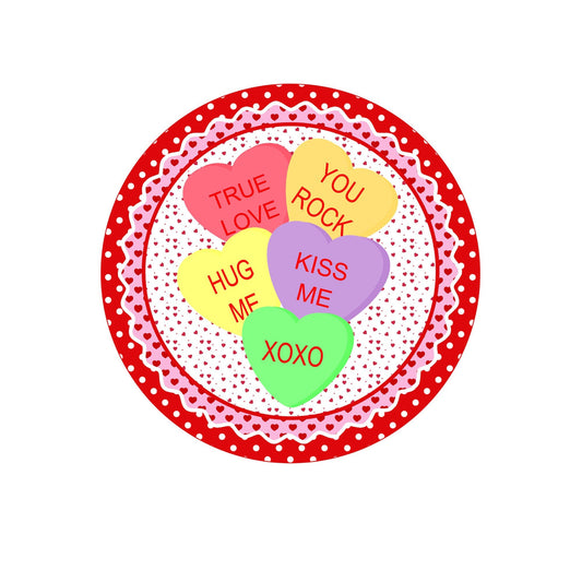 Conversation Hearts Valentine wreath sign, valentine wreath attachment, Pink Valentine pick your size metal sign, signs for wreaths
