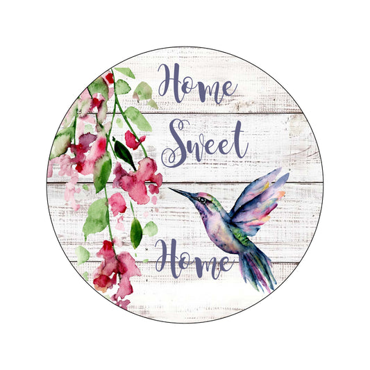Home Sweet Home wreath sign with hummingbird, Everyday floral metal wreath attachment, Wood look Welcome sign, signs for wreaths