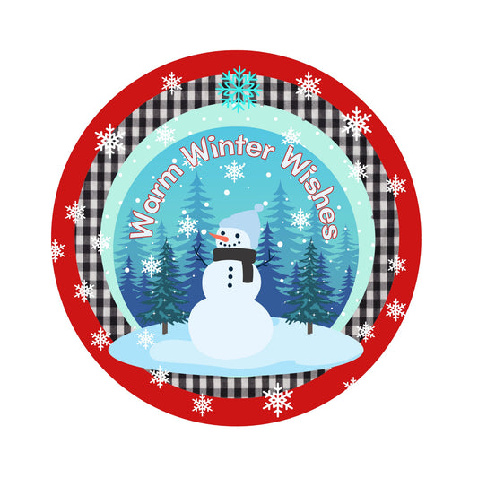 Snowman winter wreath sign, Warm Winter Wishes metal wreath attachment, winter snowflakes and snowman sign, signs for wreaths