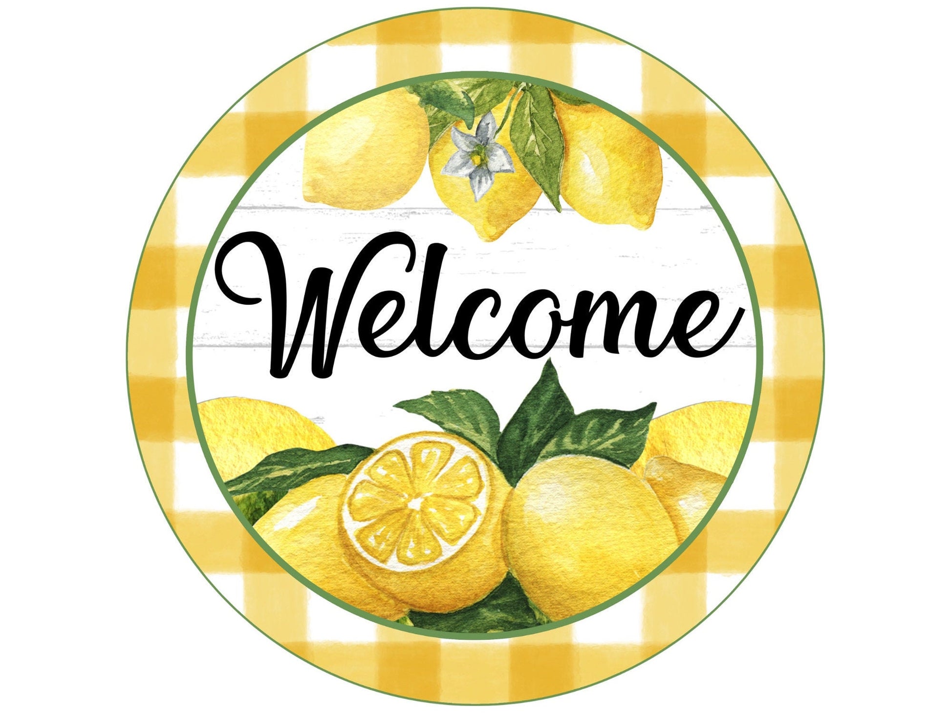 Welcome wreath sign with lemons, lemon wreath attachment, summer fruit decor, kitchen lemon sign, farmhouse lemon kitchen sign