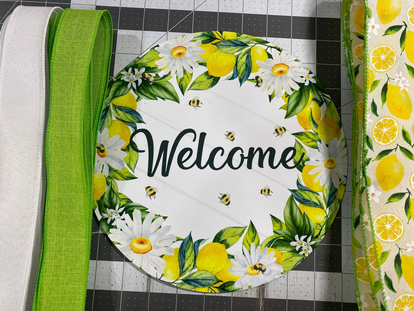 Lemon welcome wreath kit, deco mesh diy wreath kit, lemon sign & ribbon kit, make your own wreath, craft supplies for wreath and instruction