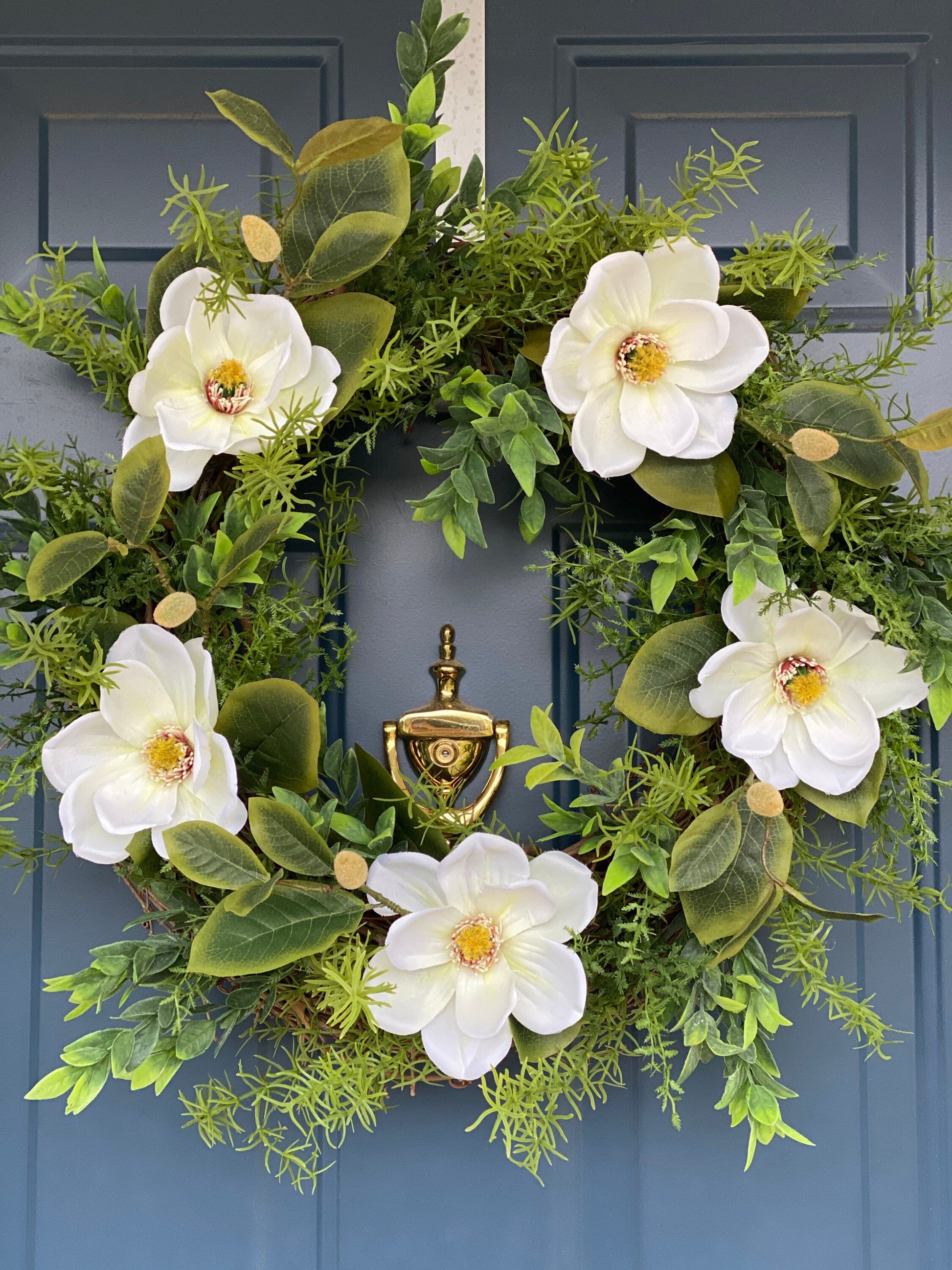Magnolia year round wreath for front door, everyday floral wreath, minimalist door decor, Spring Magnolia farmhouse decoration