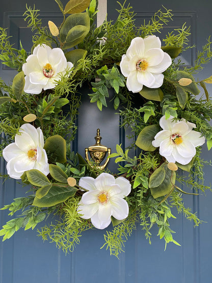 Magnolia year round wreath for front door, everyday floral wreath, minimalist door decor, Spring Magnolia farmhouse decoration