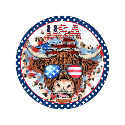 Patriotic metal sign for wreath, Wreath Attachment, 4th of July Summer Wreath Rail attachment, highland cow home decor