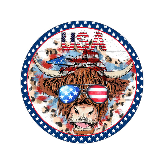 Patriotic metal sign for wreath, Wreath Attachment, 4th of July Summer Wreath Rail attachment, highland cow home decor