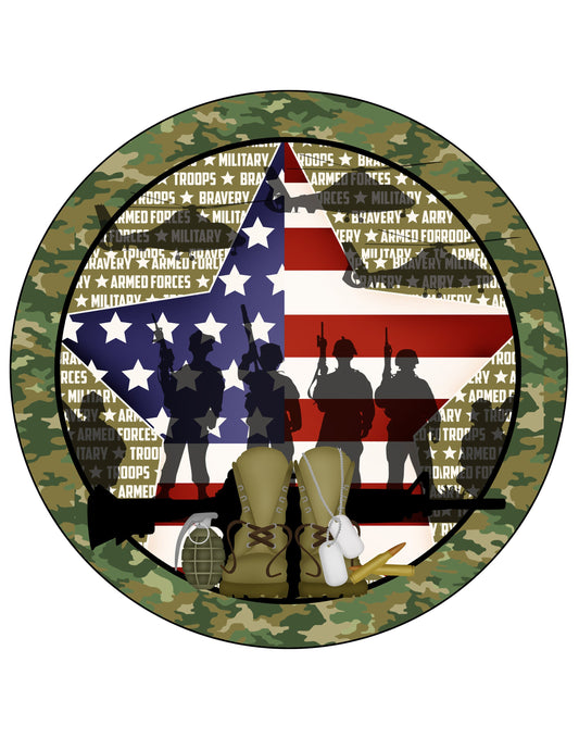 Patriotic armed forces star flag wreath sign, army wreath sign, soldier's boots wreath attachment, America sign, Patriotic sign