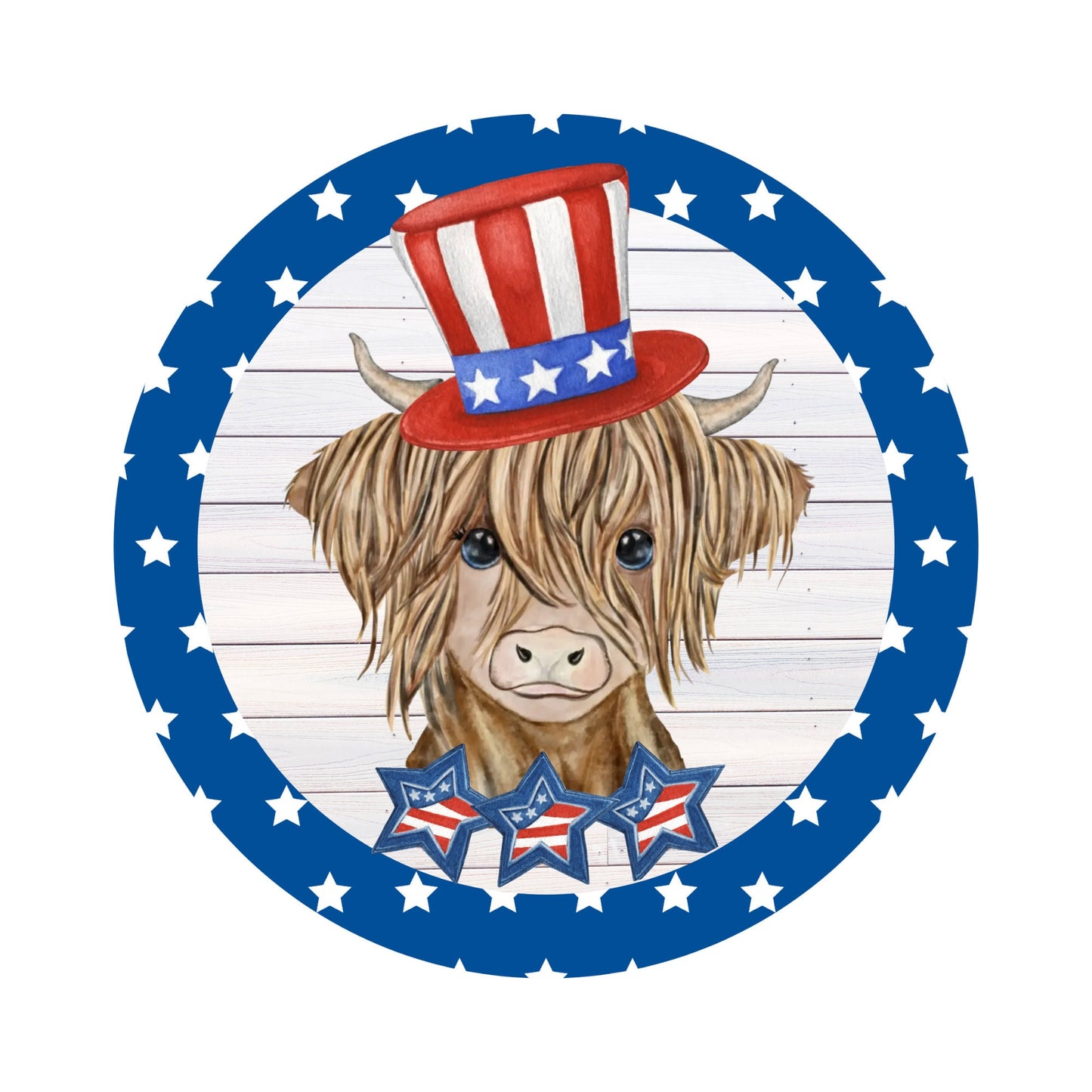 Highland Cow Patriotic sign for wreath, Wreath Attachment, 4th of July Summer Wreath Rail attachment, highland cow home decor