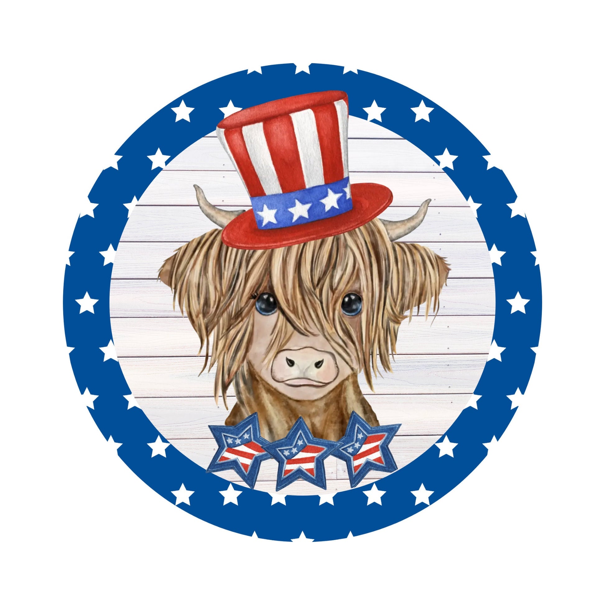 Highland Cow Patriotic sign for wreath, Wreath Attachment, 4th of July Summer Wreath Rail attachment, highland cow home decor