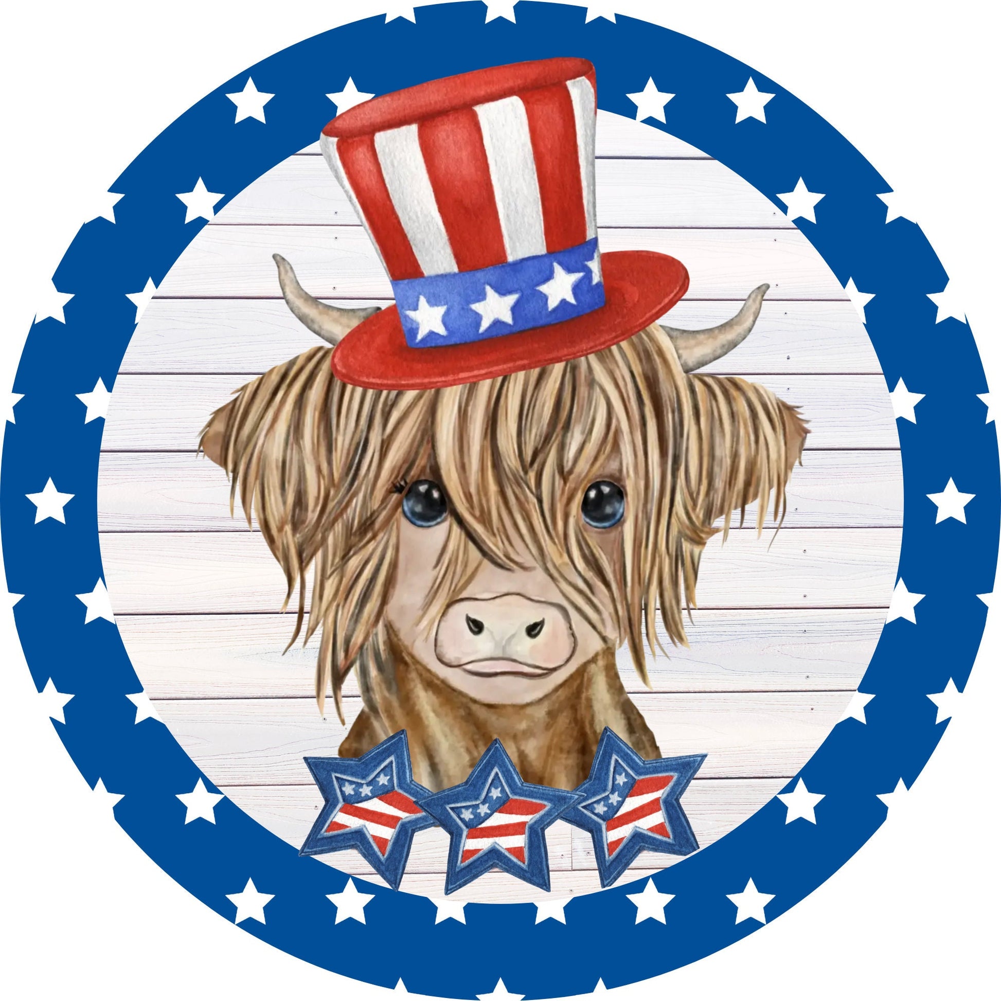 Highland Cow Patriotic sign for wreath, Wreath Attachment, 4th of July Summer Wreath Rail attachment, highland cow home decor