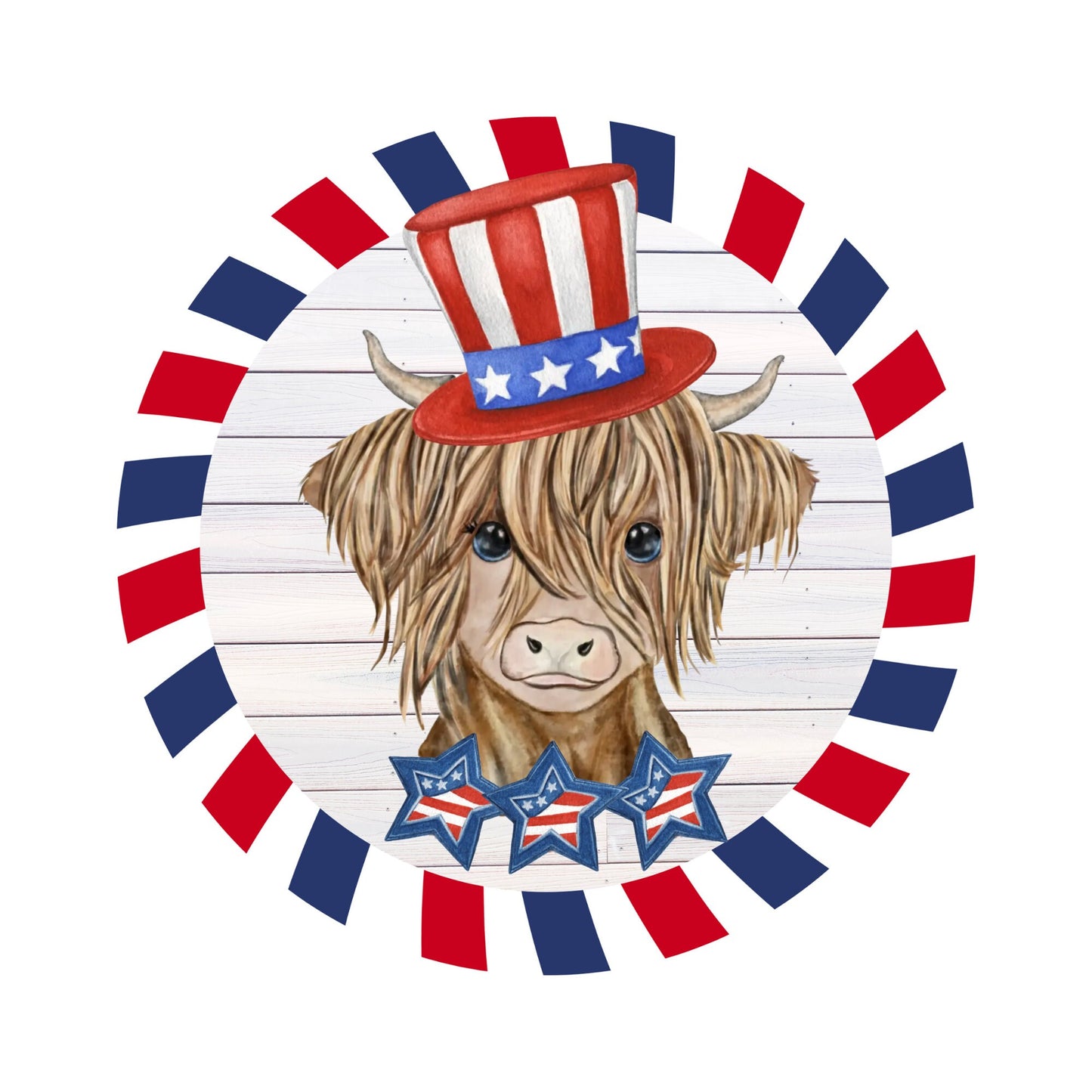 Highland Cow Patriotic sign for wreath, Wreath Attachment, 4th of July Summer Wreath Rail attachment, highland cow home decor