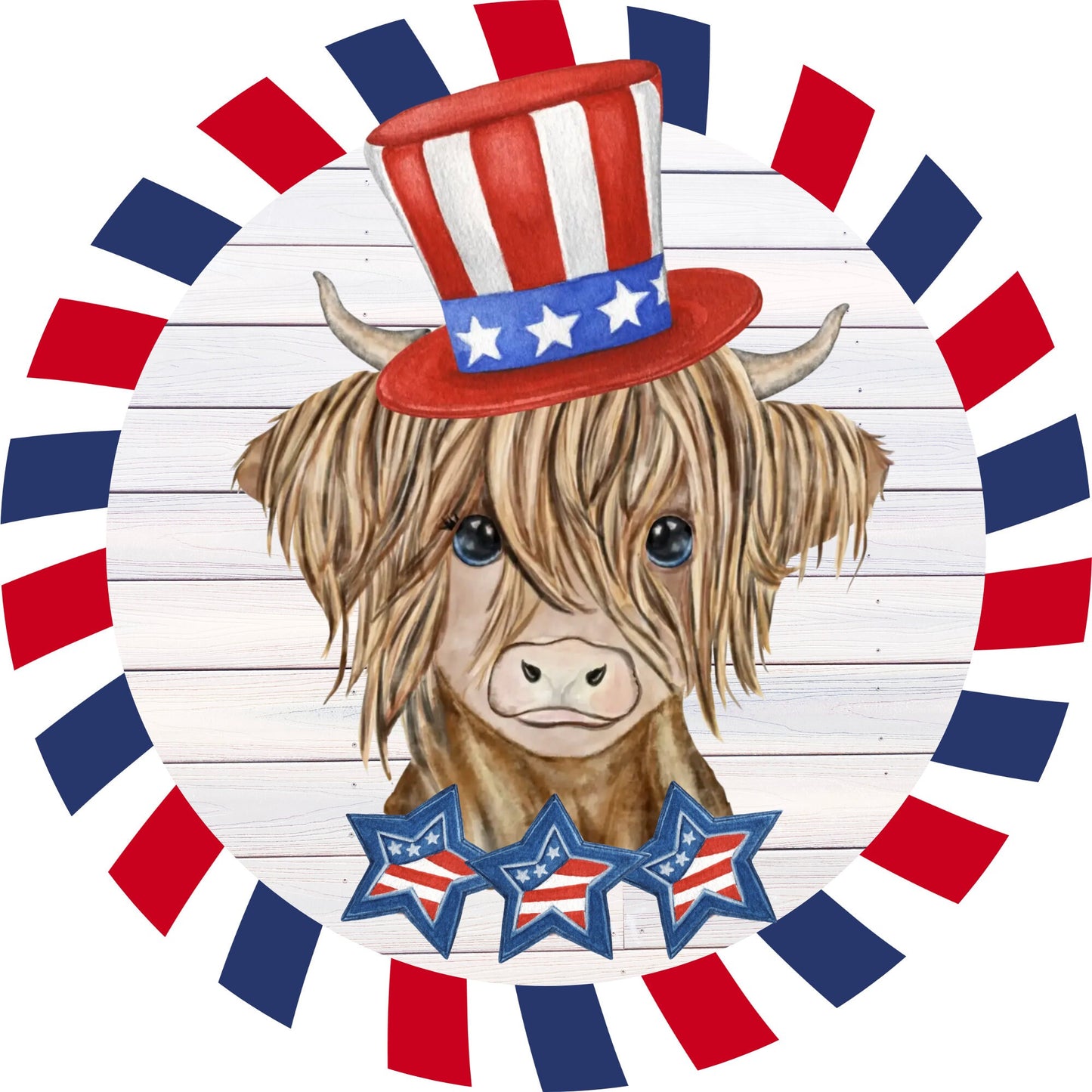 Highland Cow Patriotic sign for wreath, Wreath Attachment, 4th of July Summer Wreath Rail attachment, highland cow home decor
