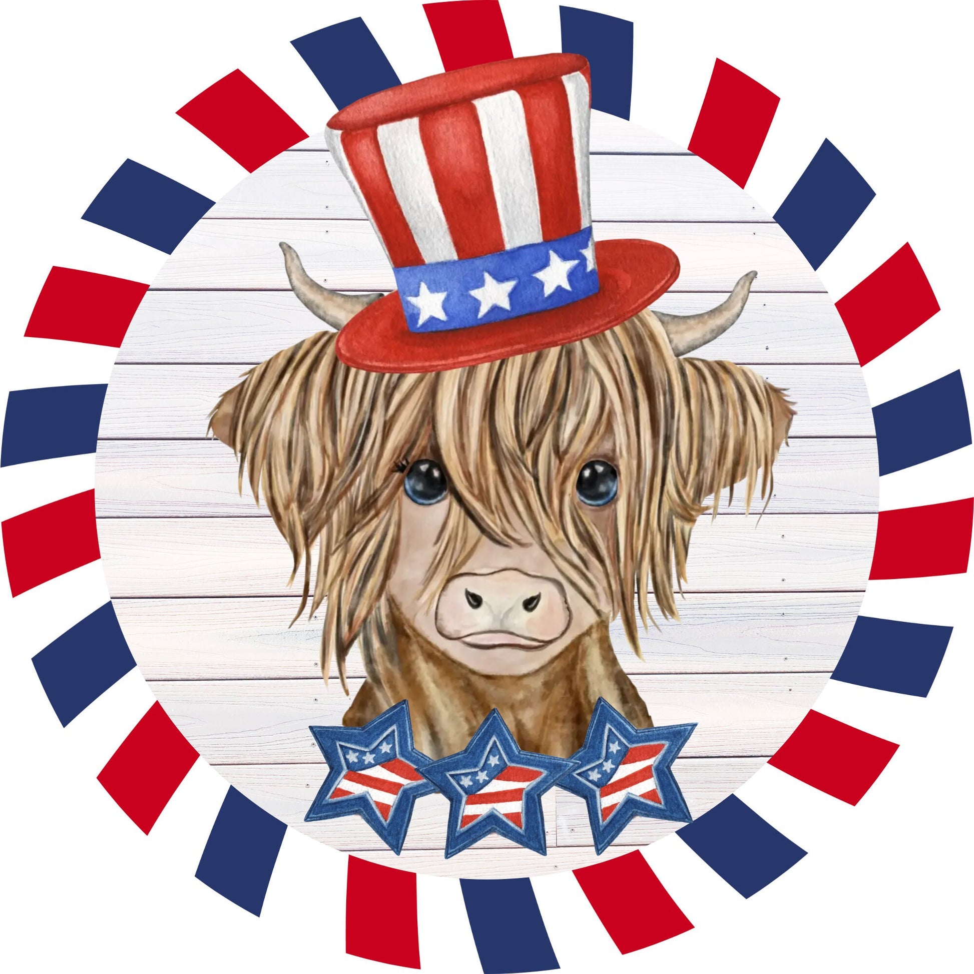 Highland Cow Patriotic sign for wreath, Wreath Attachment, 4th of July Summer Wreath Rail attachment, highland cow home decor