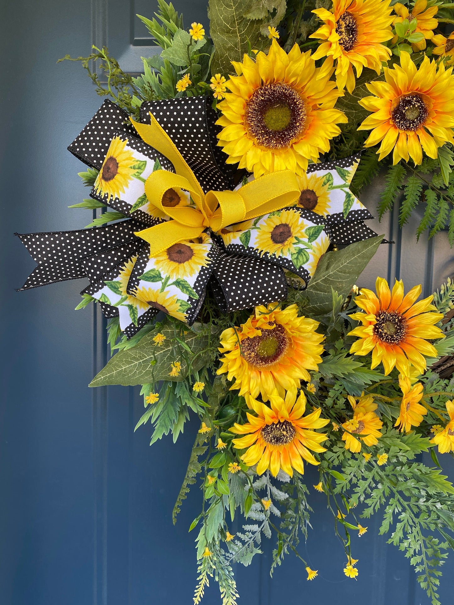 Yellow Summer Sunflower and Wildflower Wreath, Sunflower Porch Decor, Grapevine Door Hanger for Front Door, Mother's Day Gift idea