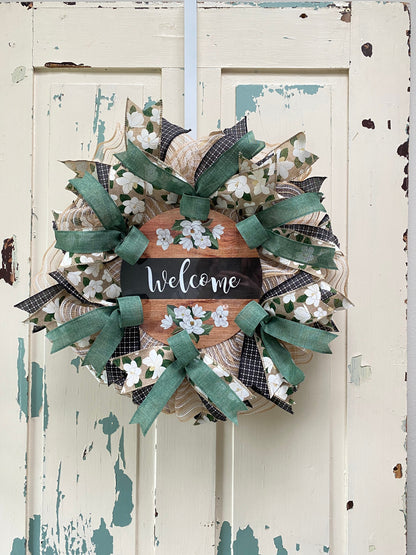 Magnolia year round wreath for front door, thin Magnolia Welcome Wreath, minimalist door decor, Spring Magnolia farmhouse decoration