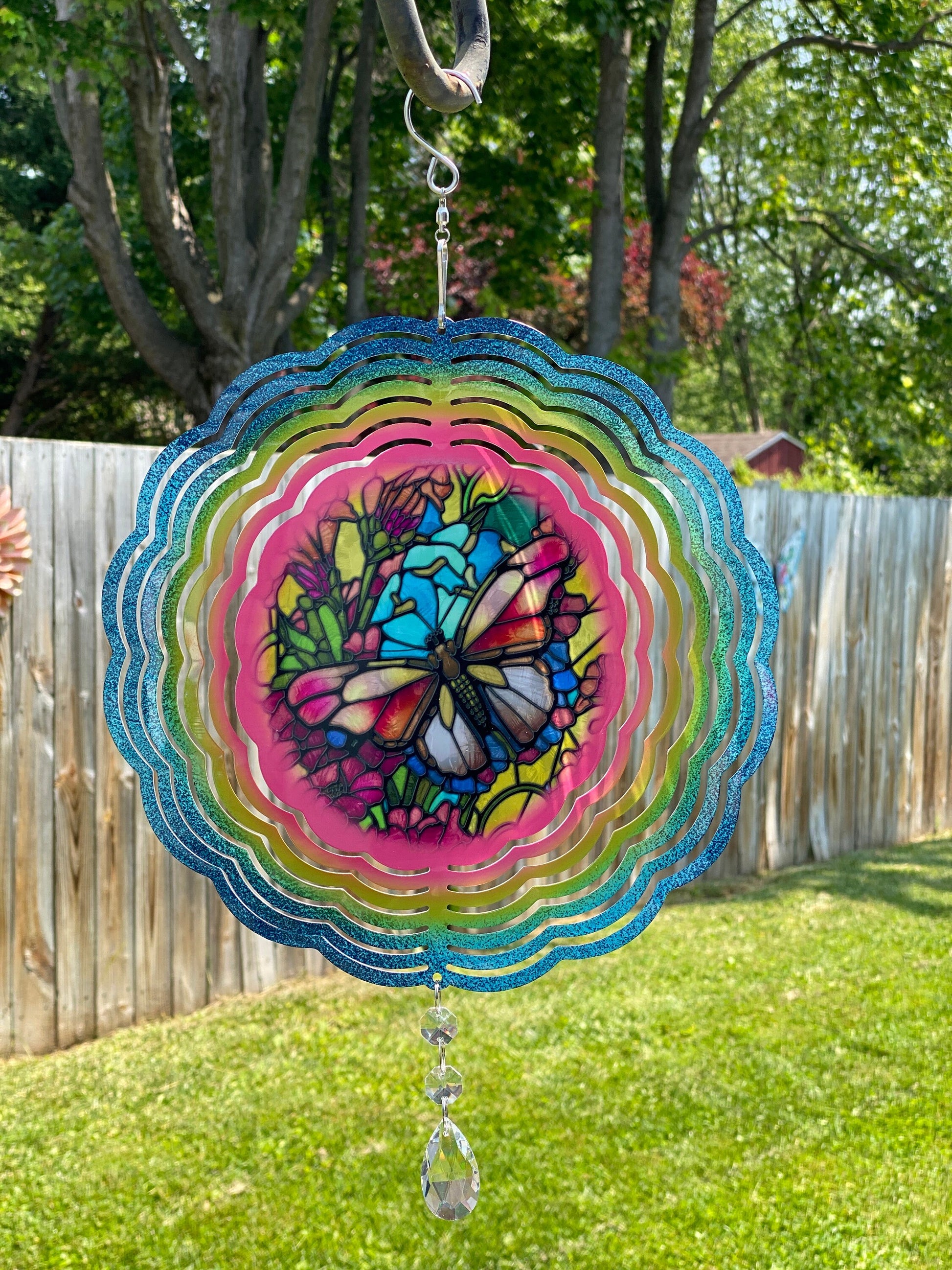 Butterfly Wind Spinner, Hanging Stained Glass Effect Butterfly Wind Spinner, Butterfly Gifts, Yard Art Metal Butterfly Wind Sun Catcher