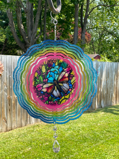 Butterfly Wind Spinner, Hanging Stained Glass Effect Butterfly Wind Spinner, Butterfly Gifts, Yard Art Metal Butterfly Wind Sun Catcher