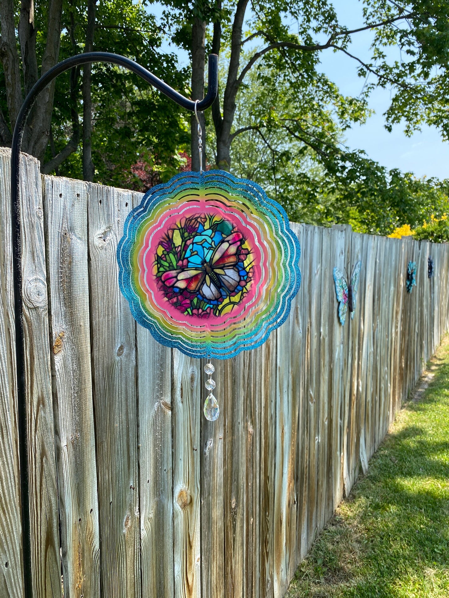 Butterfly Wind Spinner, Hanging Stained Glass Effect Butterfly Wind Spinner, Butterfly Gifts, Yard Art Metal Butterfly Wind Sun Catcher