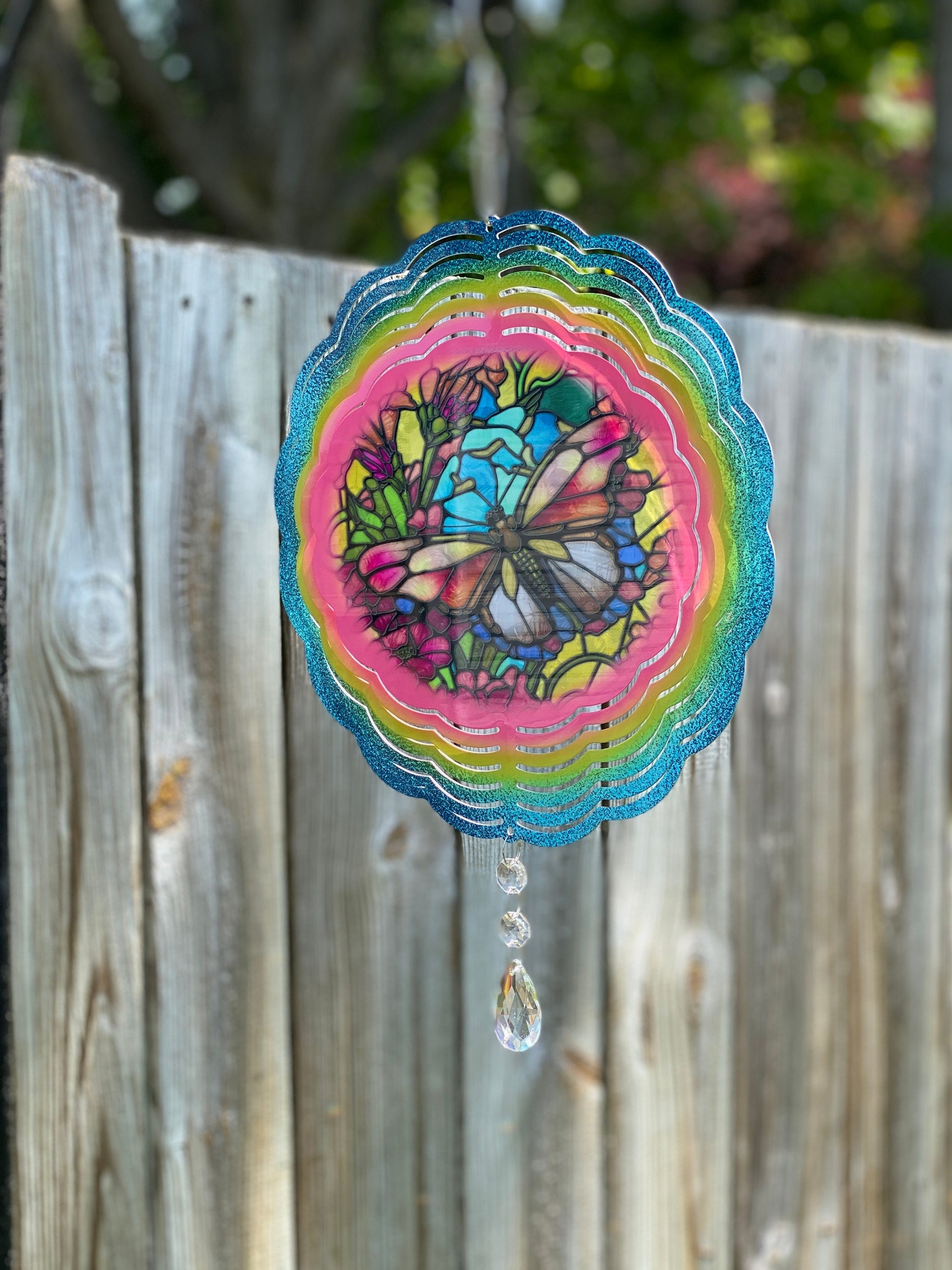 Hanging Stained Glass Effect Butterfly Wind Spinner
