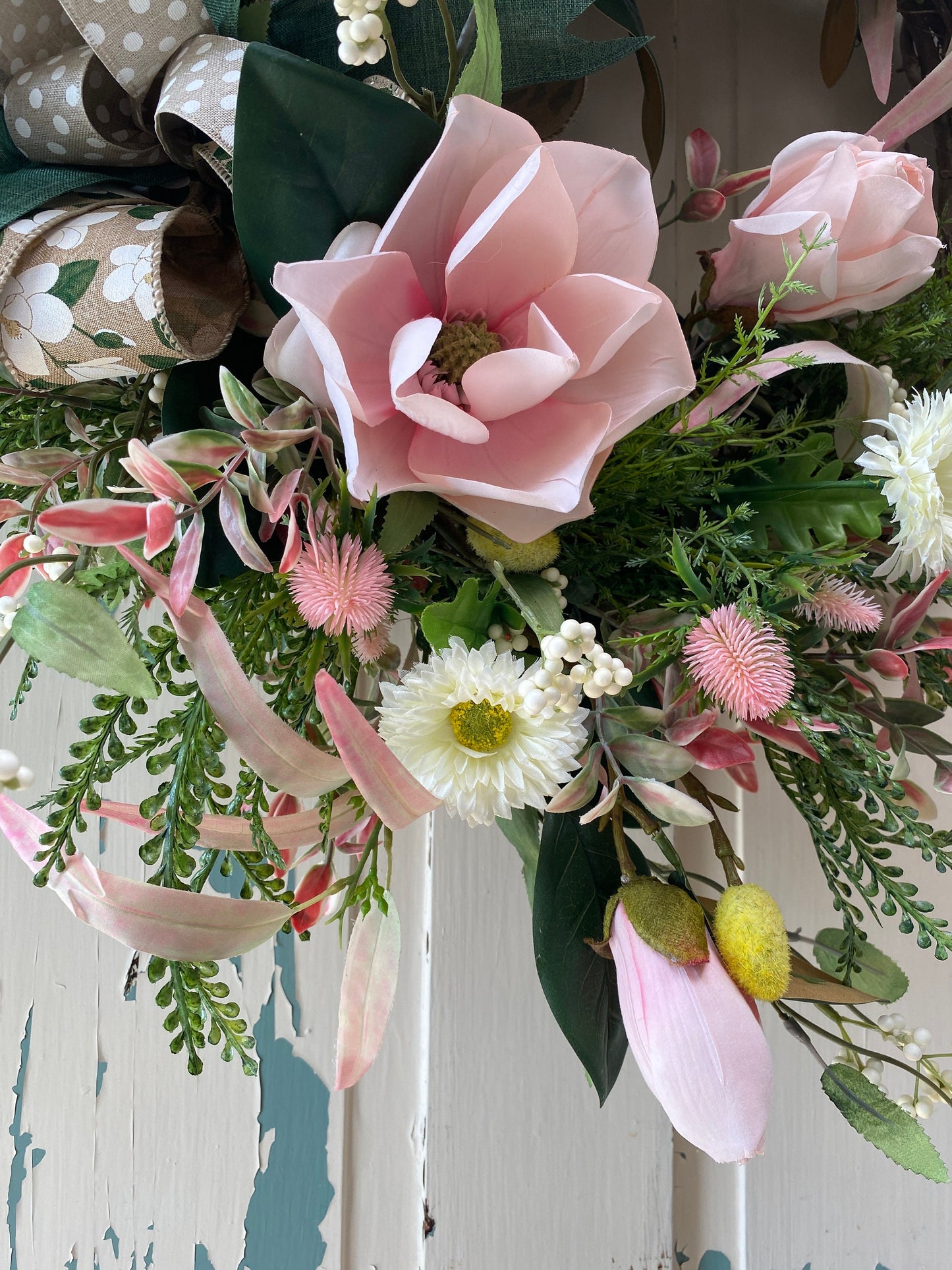 Elegant Pink Magnolia Year Round Wreath for Front Door, Xtra Large Everyday Floral Wreath