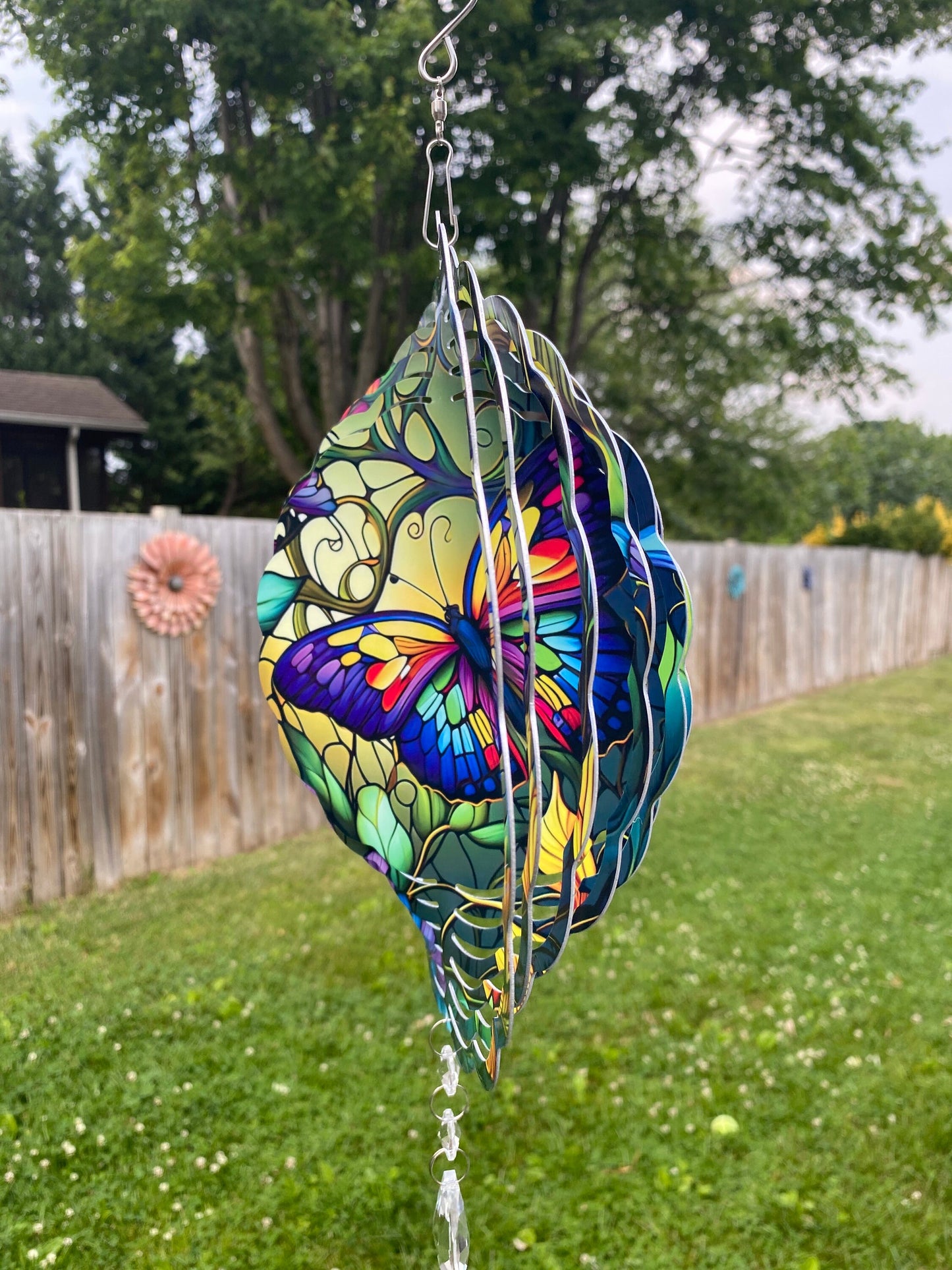 Butterfly Wind Spinner, Hanging Stained Glass Effect Butterfly Wind Spinner, Butterfly Gifts, Yard Art Metal Butterfly Wind Sun Catcher