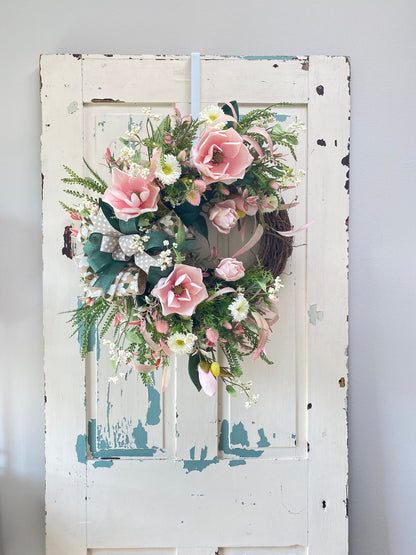 Elegant Pink Magnolia Year Round Wreath for Front Door, Xtra Large Everyday Floral Wreath