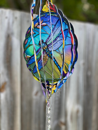 Colorful Stained Glass Look Dragonfly Wind Spinner