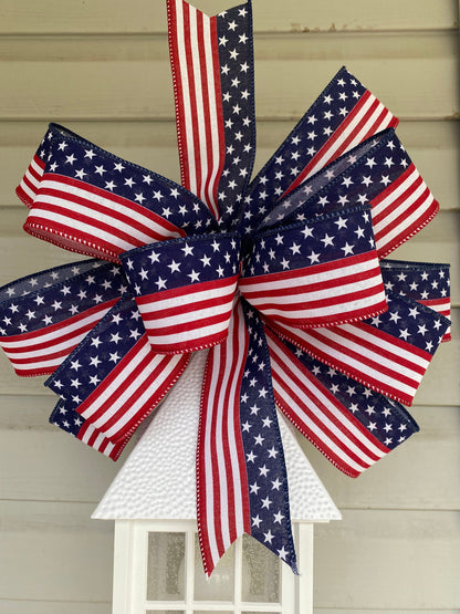 Large Patriotic Wreath Bow for July 4th Decor, USA bow, July 4th Bow, Patriotic Mailbox Bow, Patriotic Bow, Flag Decor, Summer Lantern Bow,