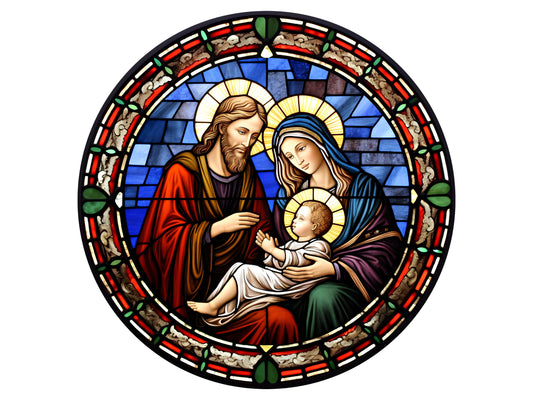 Mary Joseph Baby Jesus Christmas Nativity Wreath Sign, Stained Glass Look Holiday Manger Scene Wreath Attachment, Religious Christmas sign