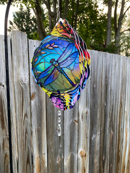 Colorful Stained Glass Look Dragonfly Wind Spinner