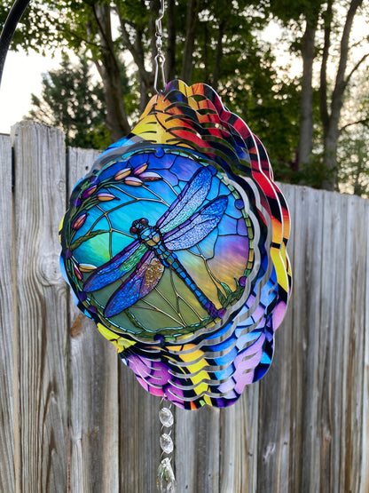 Colorful Stained Glass Look Dragonfly Wind Spinner