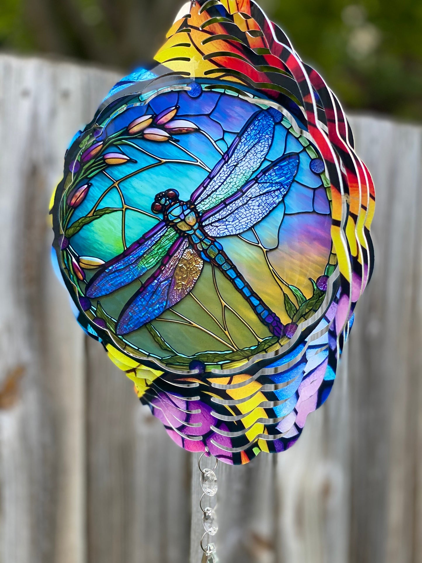 Colorful Stained Glass Look Dragonfly Wind Spinner