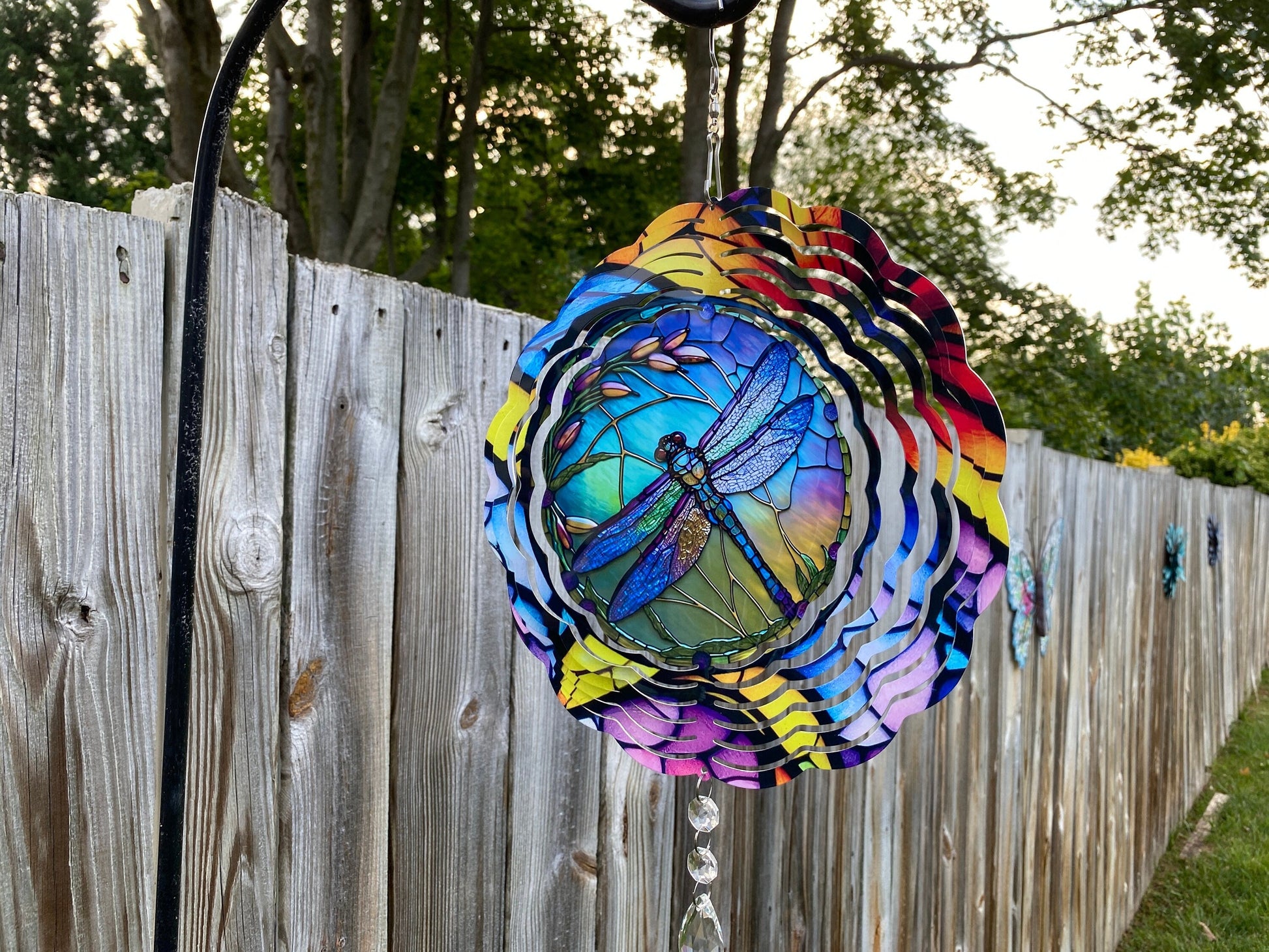Colorful Stained Glass Look Dragonfly Wind Spinner
