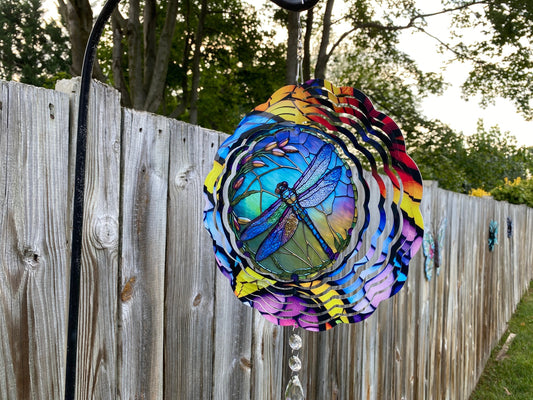 Colorful Stained Glass Look Dragonfly Wind Spinner