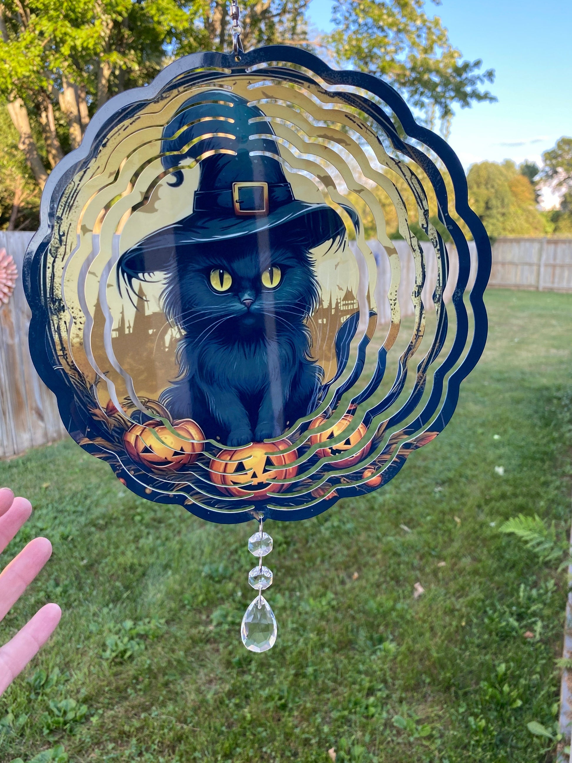 Halloween Black Cat with Pumpkin Wind Spinner