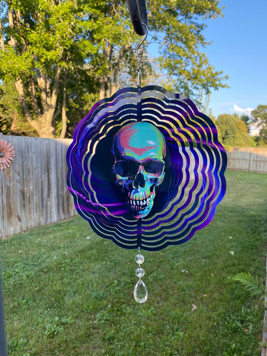 Halloween 3D Skull Wind Spinner, Skeleton Porch Wind Catcher, Fall Hanging Outdoor Decoration. Garden Porch Decor Gifts