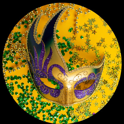 Mardi gras wreath sign, mardi gras mask, louisiana celebration, round signs for wreaths, new orleans fat tuesday celebration