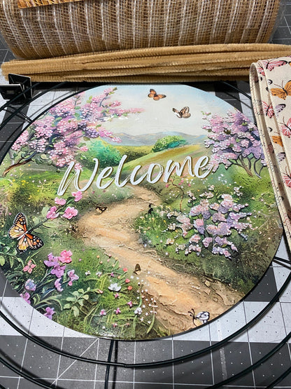 Summer Floral welcome wreath kit, mesh diy wreath kit, Lilac and Butterfly sign & ribbon kit,make your own wreath, craft supplies for wreath