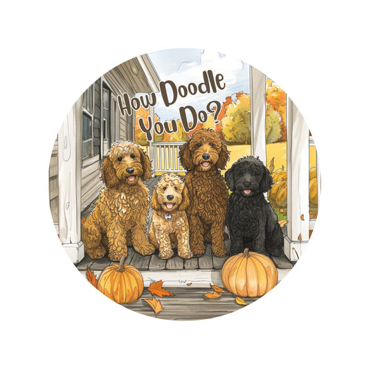 Goldendoodle Fall Wreath Sign, Round Metal Doodle Sign, Fall Wreath Attachment, Golden Doodle Lover Sign, SWS62824-2