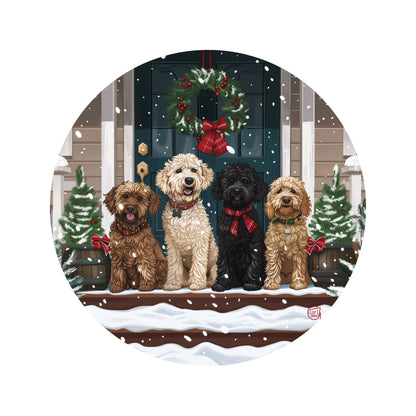 Goldendoodle Christmas Winter Wreath Sign, Round Metal Doodle Sign, Winter Wreath Attachment, Golden Doodle Lover Sign, SWS62824-3