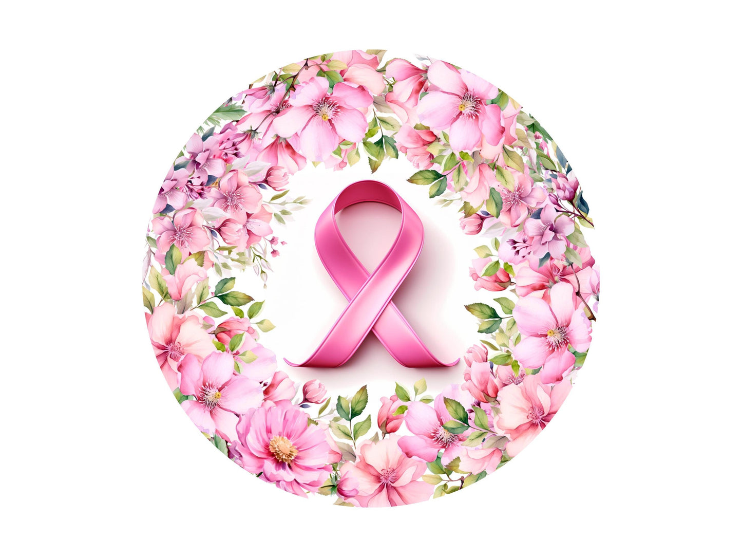 Breast Cancer Awareness Month Metal Wreath Sign with Pink Flowers, Pink Awareness Ribbon Wreath Attachment SW80624-1