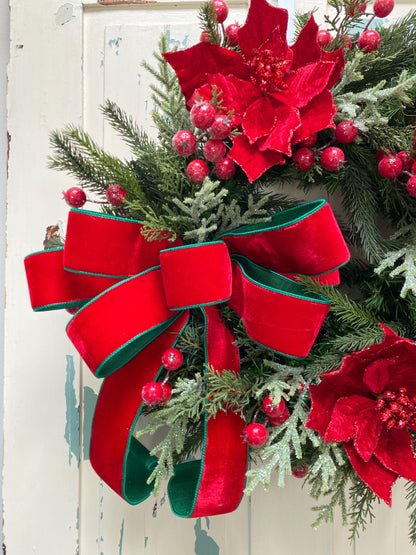 Red Poinsettia Christmas Wreath for Front Door